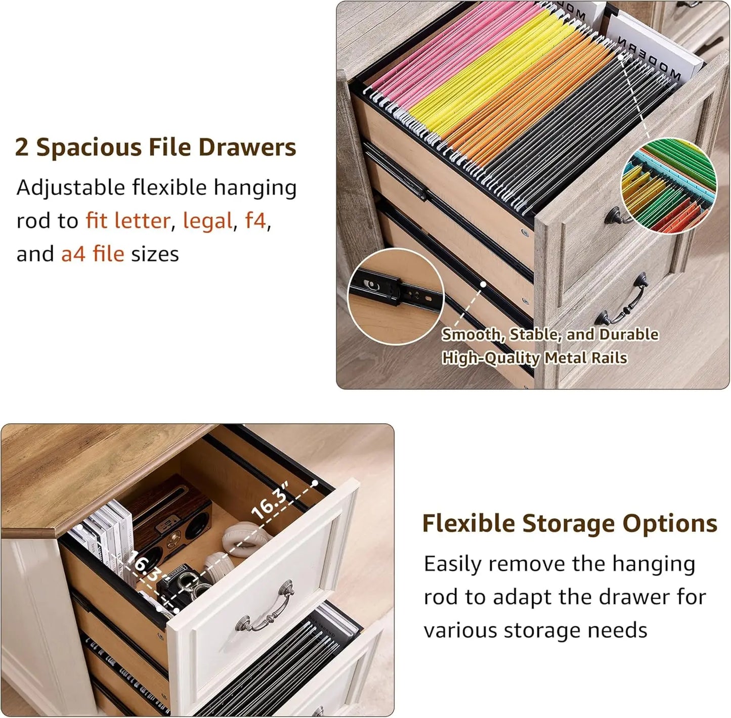 XMSJH Farmhouse Bookcase With File Drawers And Shelves