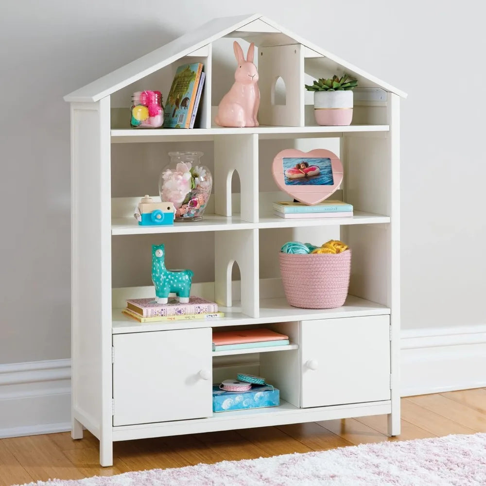 XMSJH Kids Dollhouse Bookcase Wooden Organizer Shelves