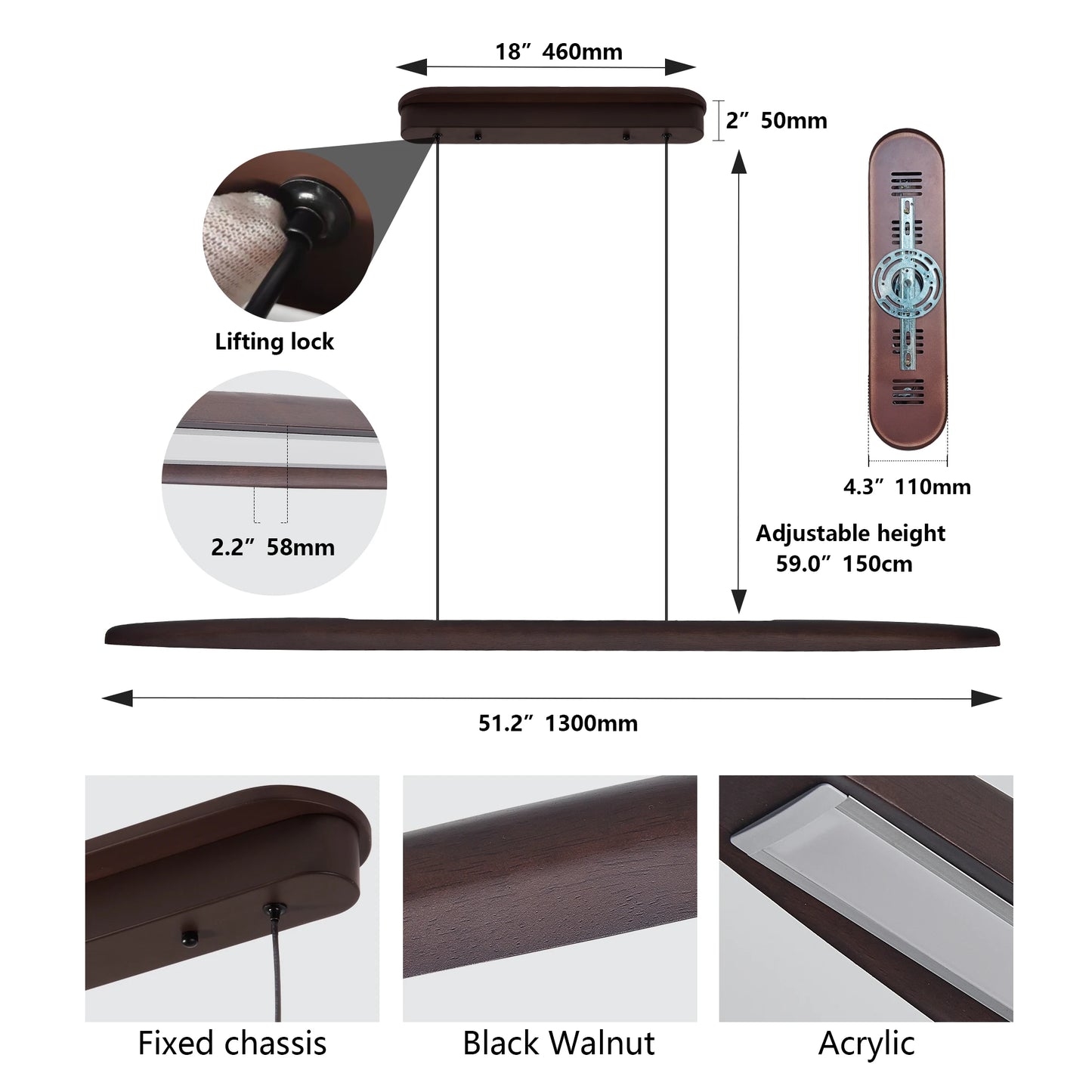 ARLGSITE Wooden Dimmable LED Pendant Light With Remote