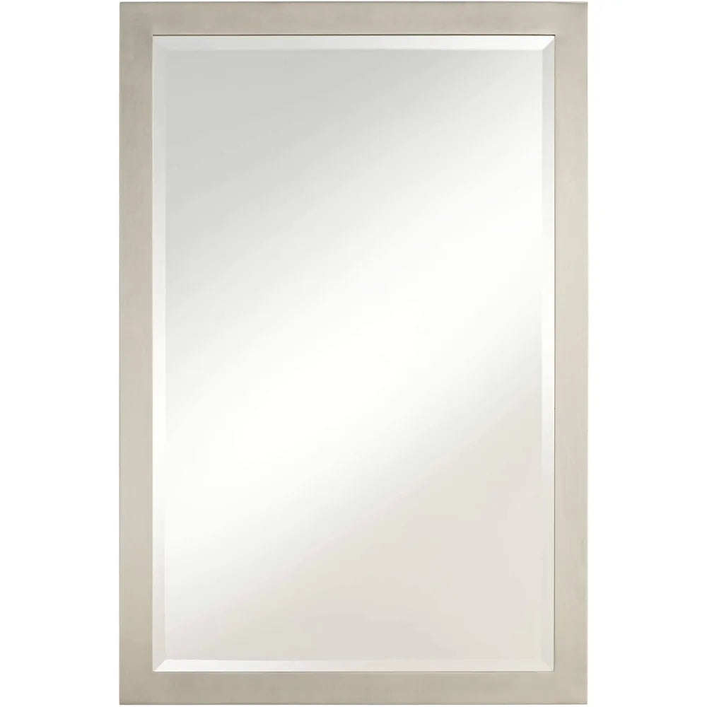 Metzeo Rectangular Vanity Wall Mirror Brushed Nickel Metal Frame