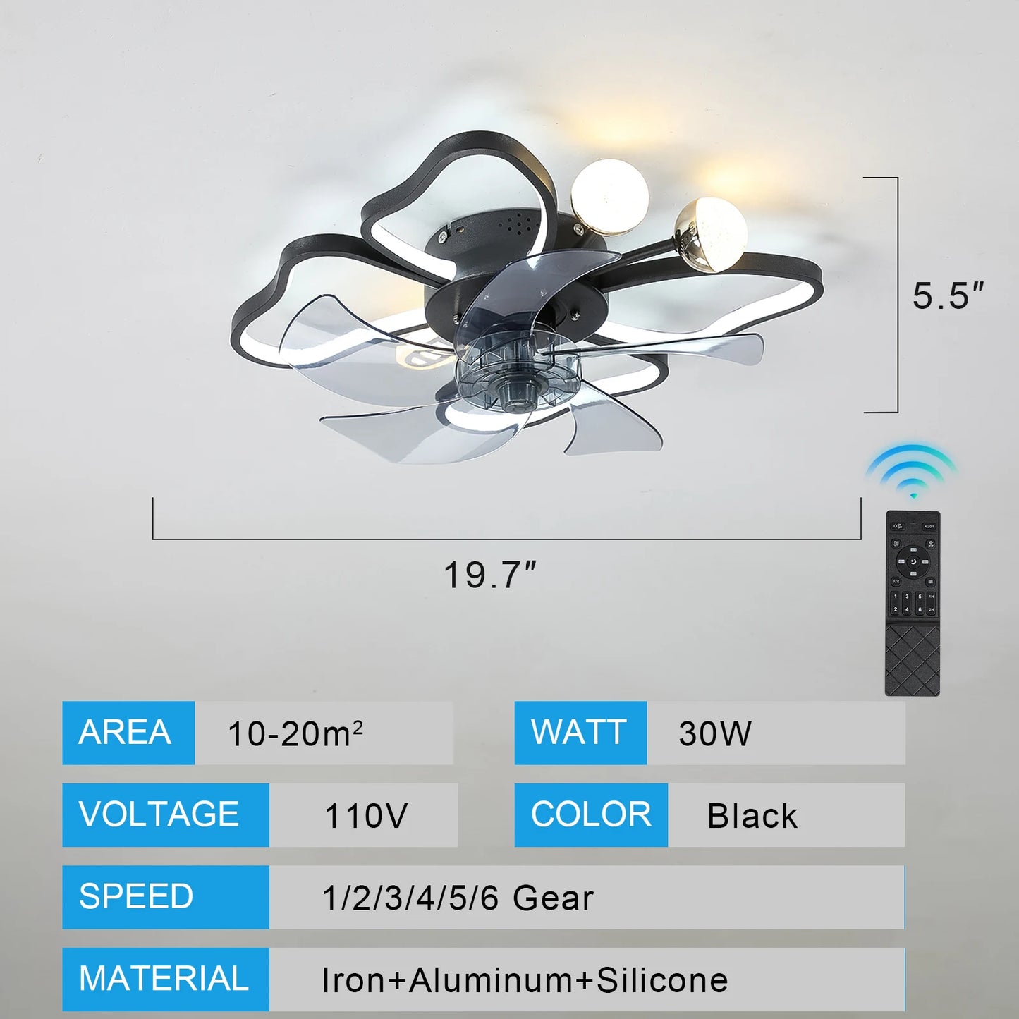 Arlgsite Modern Ceiling Fan With LED Light Remote Control
