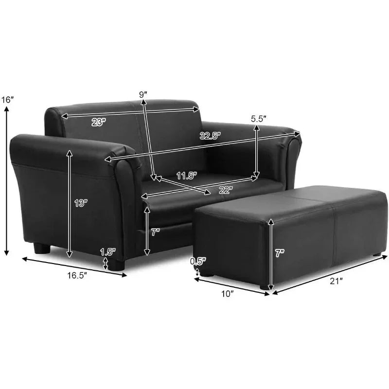 Kids 2 In 1 Double Seat Sofa With Footstool Armrests