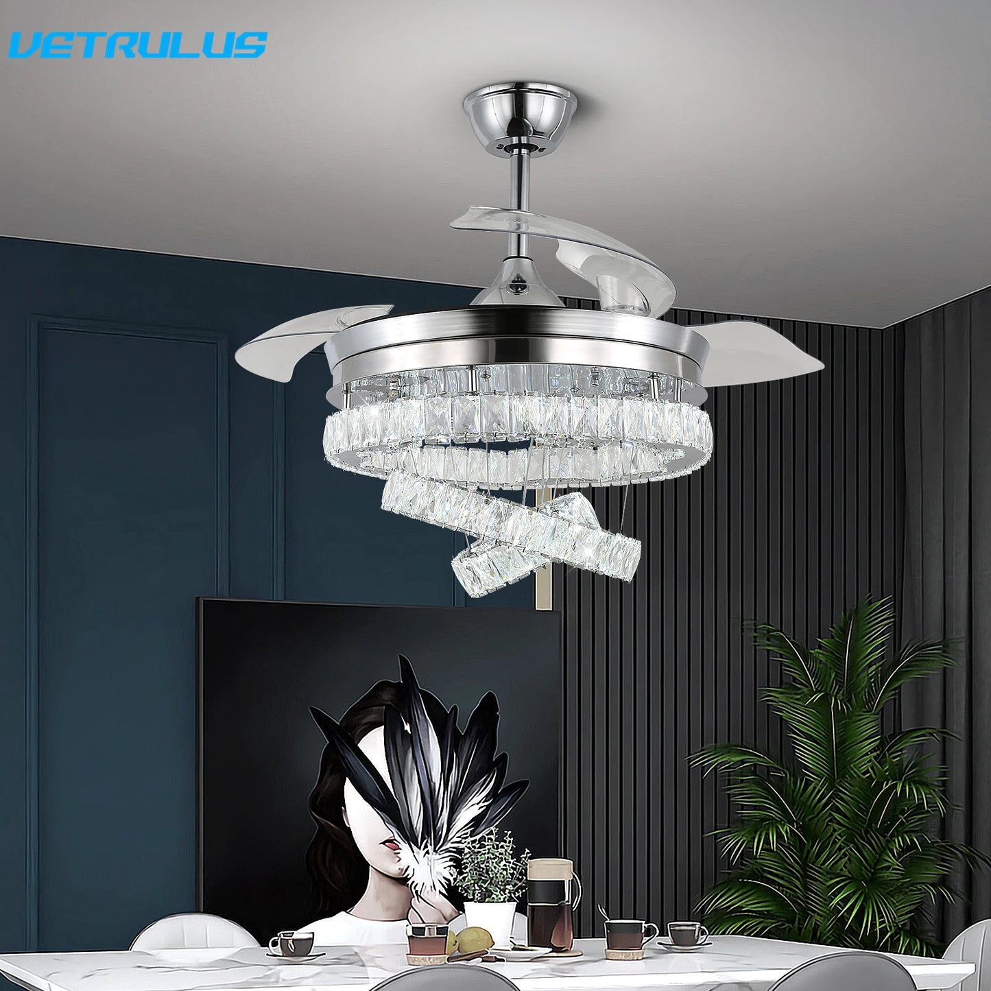 VETRULUS Remote Ceiling Fan With LED Light BLDC Chandelier