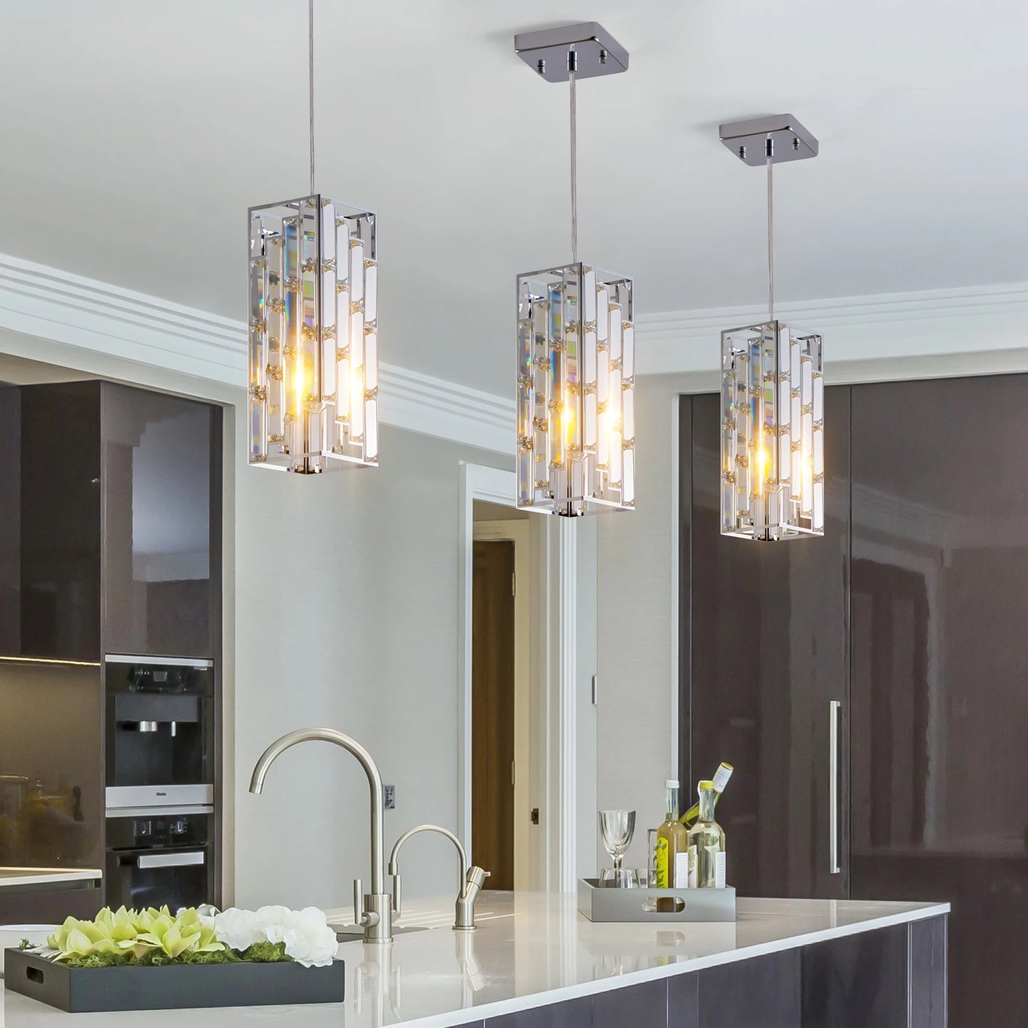 ARLGSITEC Crystal Pendant Light 3 Pack Ceiling Lamp