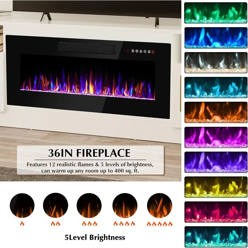 Fireplace TV Stand With Electric Insert And Storage Unit