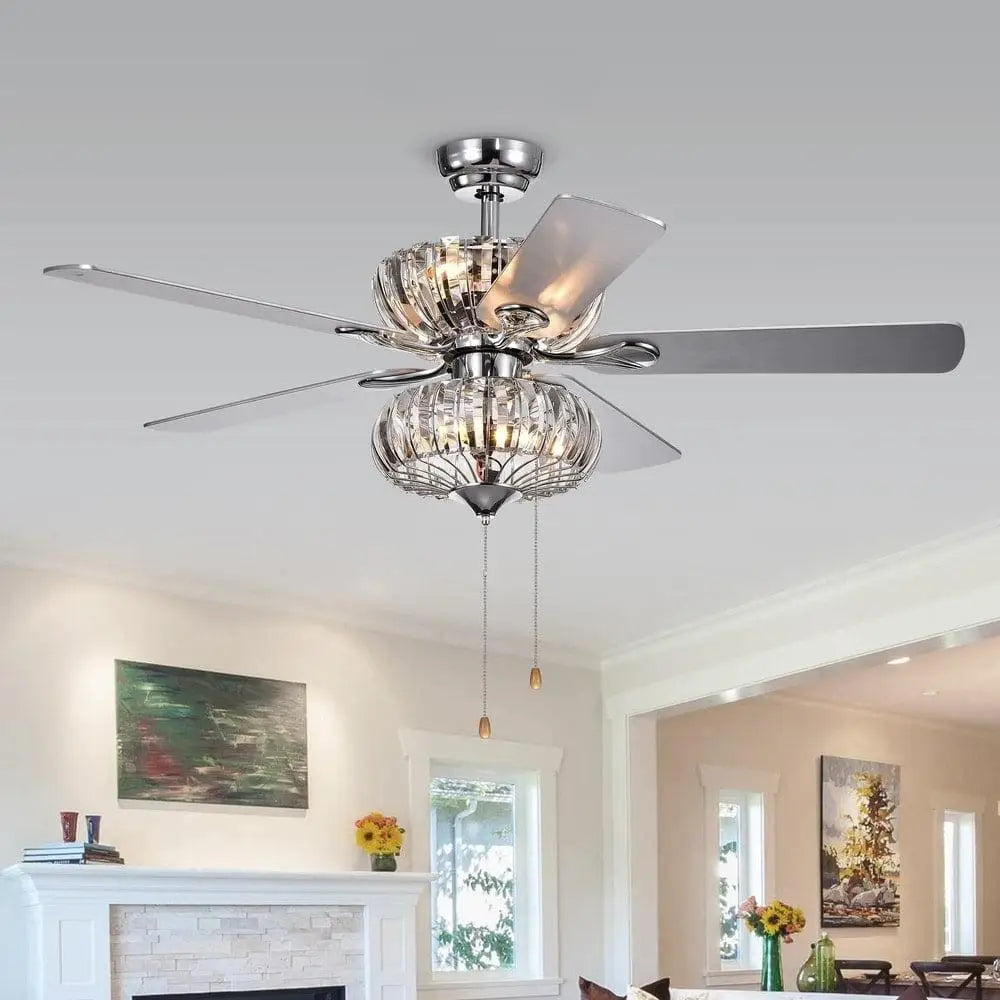 XMSJ Ceiling Fan Chrome 6 Crystal Shades Remote Lighting