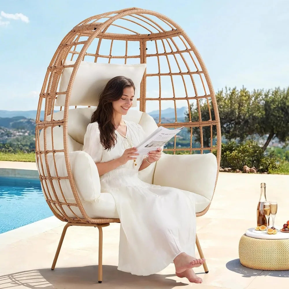 MKDK Oversized Rattan Egg Chair Indoor Wicker Lounger