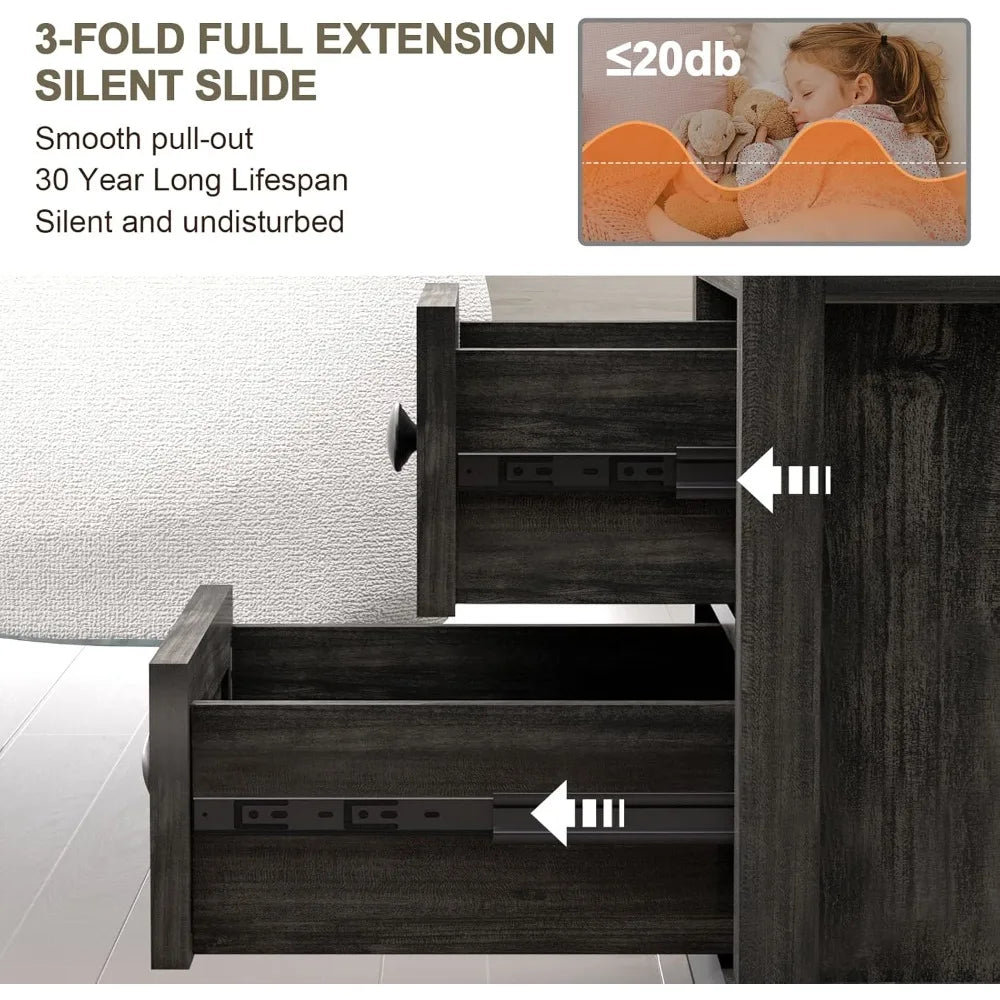 HUANZHUANG End Tables Set 2 With Drawers And Fast Charge