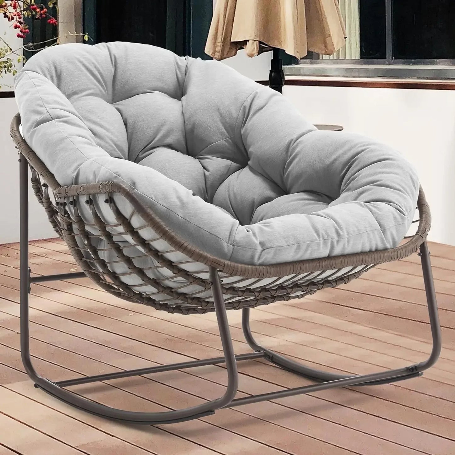GUANGBAI Oversized Papasan Rocking Chair Padded Cushion