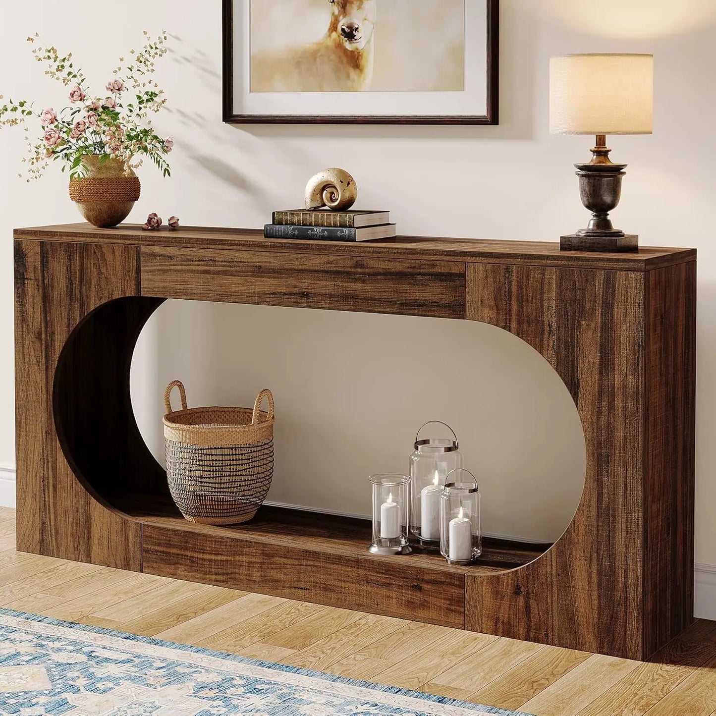 Little Tree Narrow Sofa Console Table With 2 Tier Storage