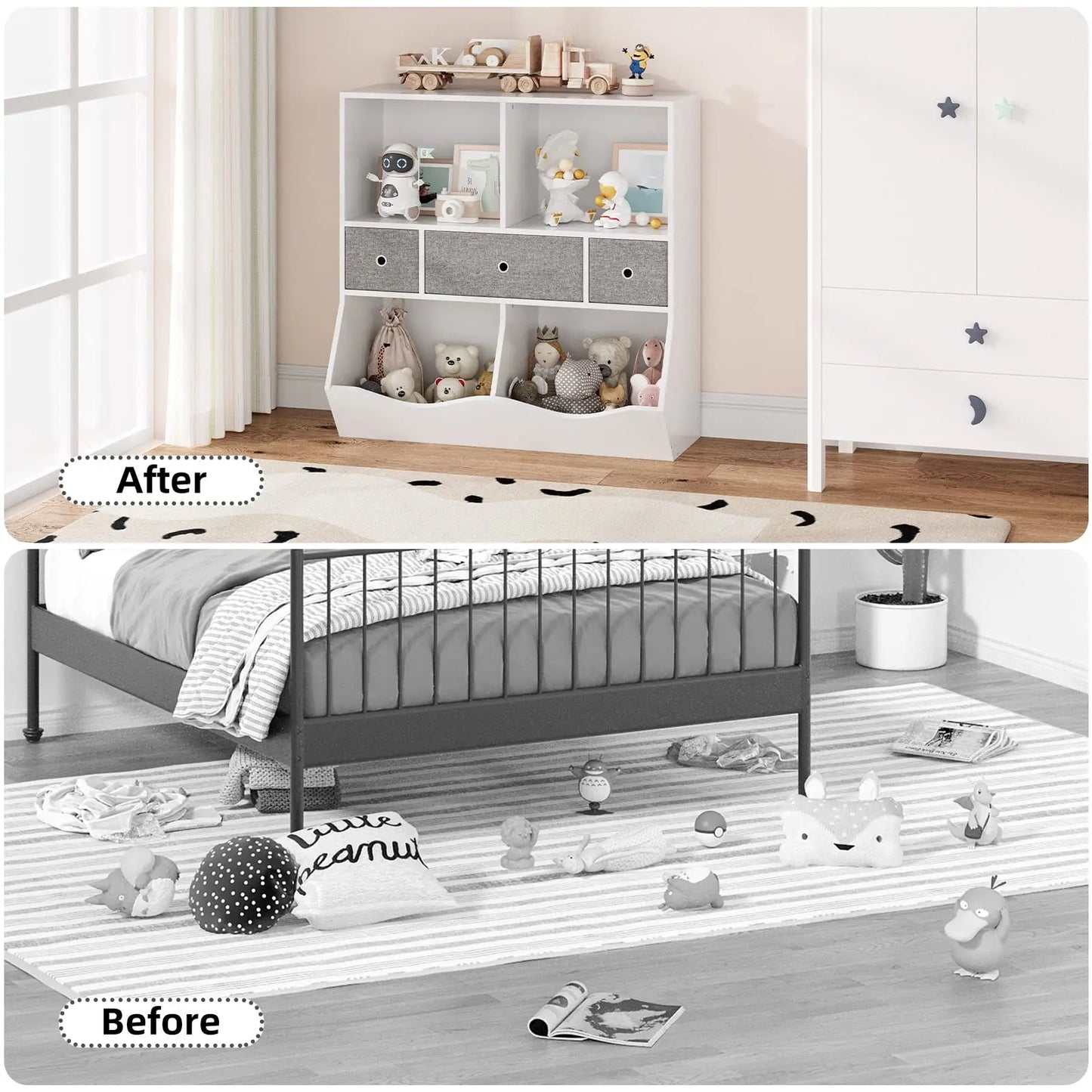 General Kids Bookshelf With Cubby Organizer Cabinet Drawers