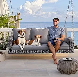 Acacia Wood Porch Swing With Hemp Rope Garden Swing