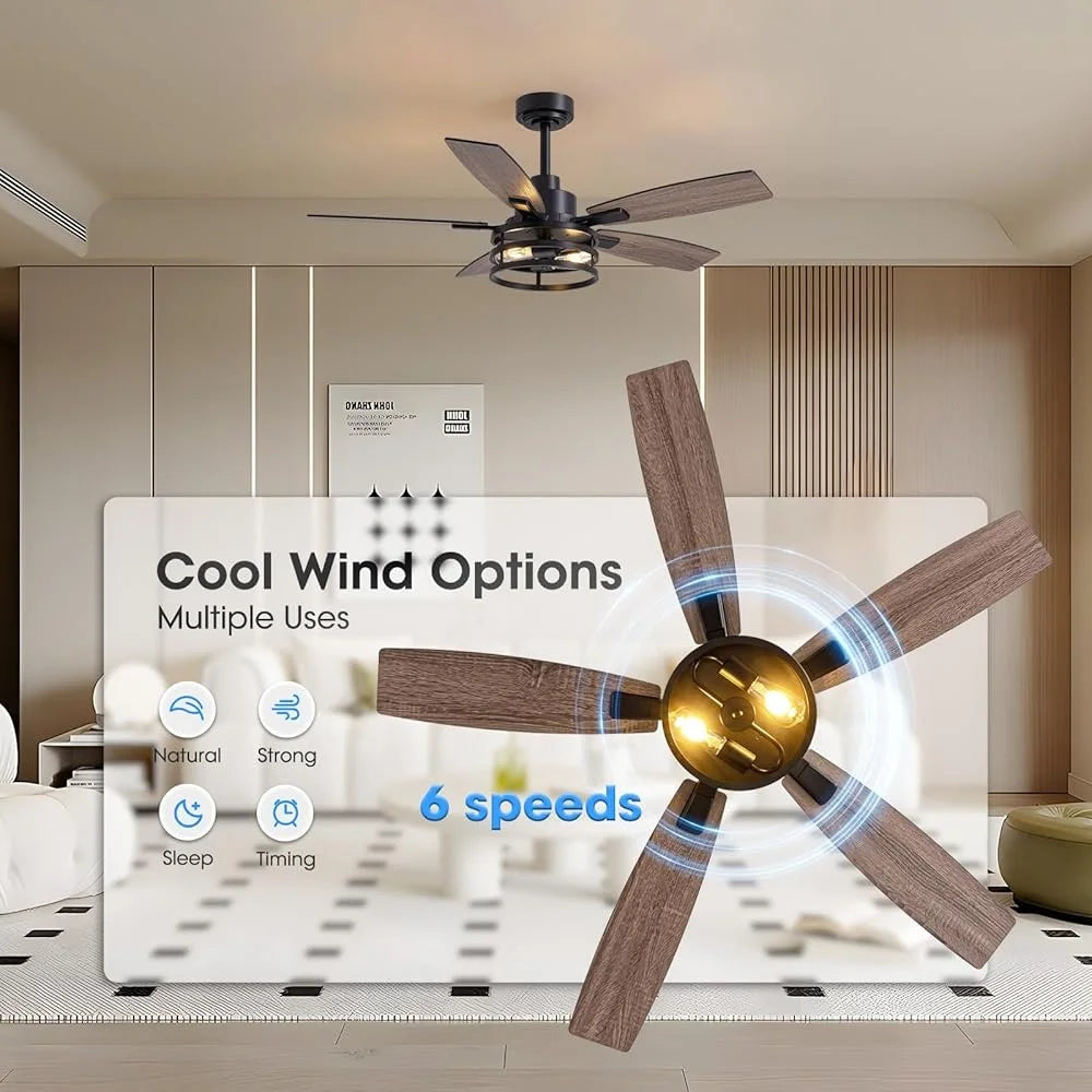 XMSJ Caged Ceiling Fan With Light Remote Control DC Motor
