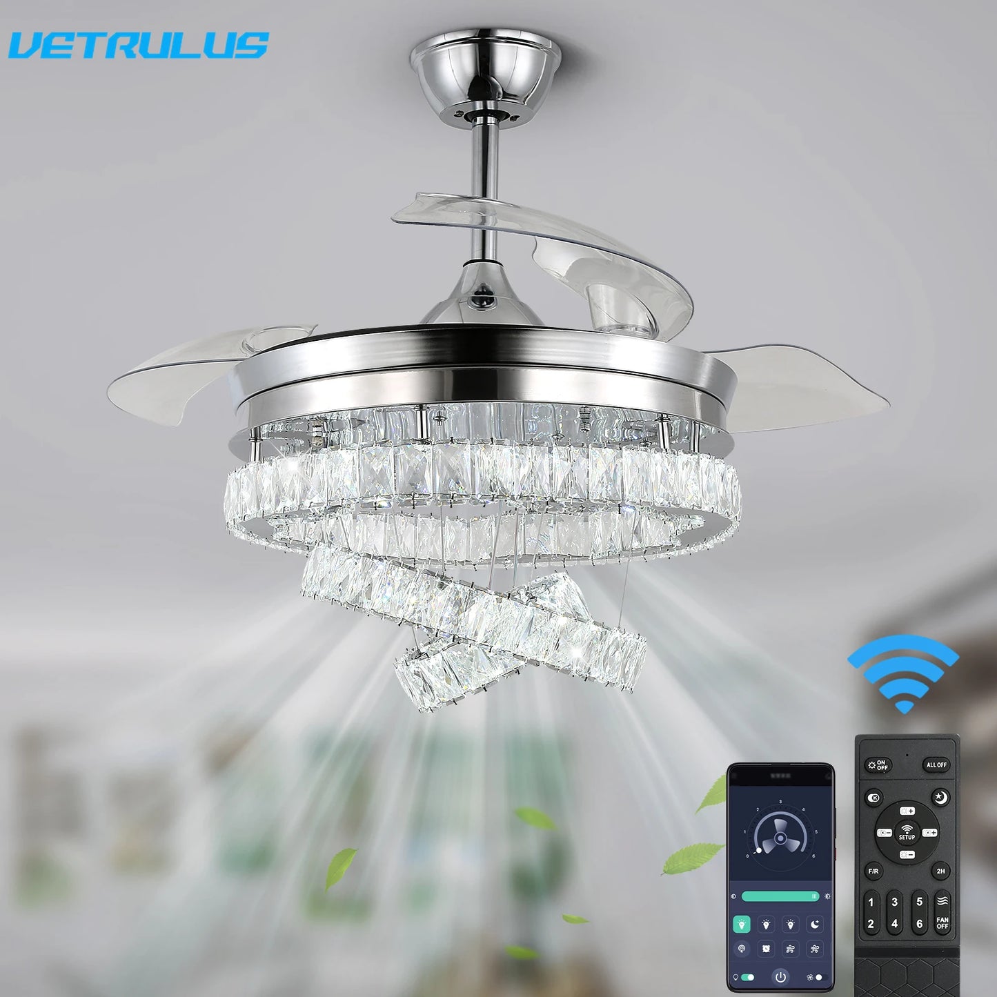 VETRULUS Remote Ceiling Fan With LED Light BLDC Chandelier