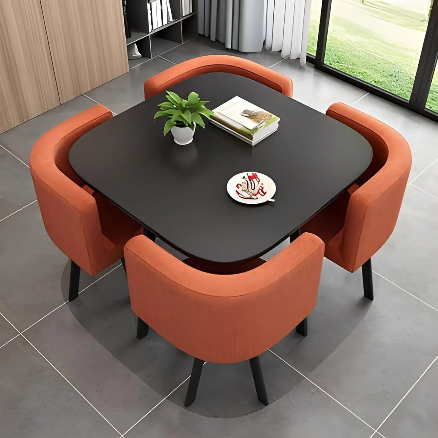 Guangbai Round Dining Table Set With 4 Chairs For Office