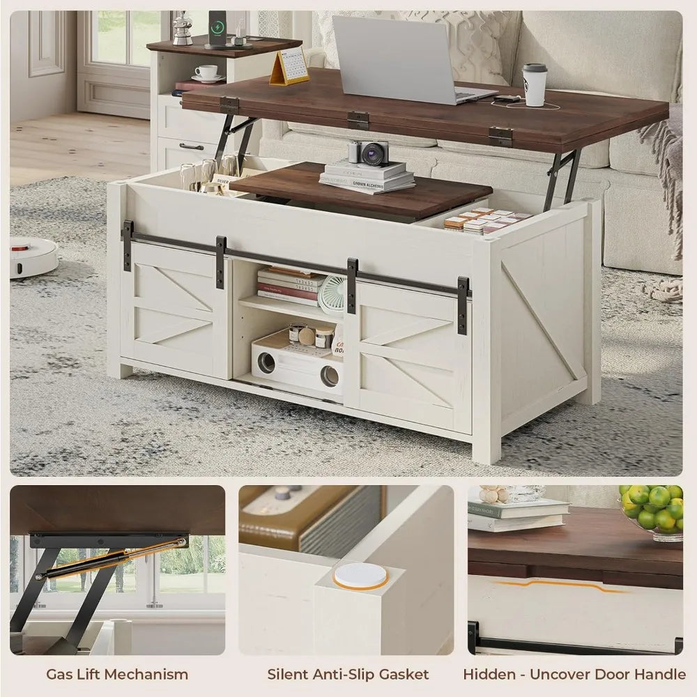 Preferred Lift Top Farmhouse Coffee Table With Adjustable Shelves