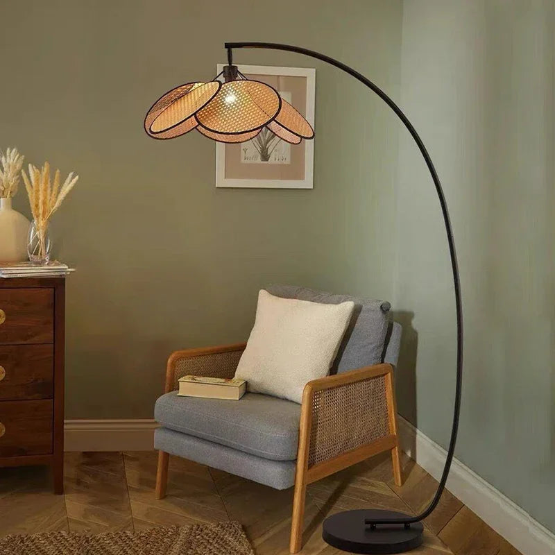 Rattan LED Floor Lamp With Nightlight For Living Room