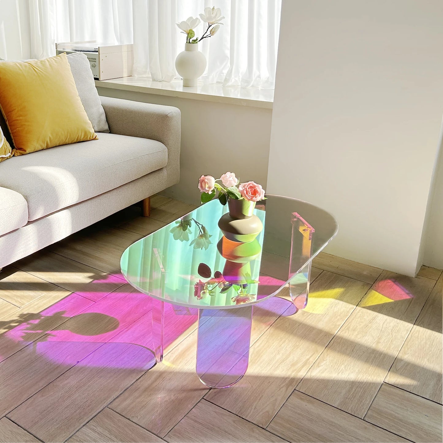 Folded Acrylic Coffee Table Iridescent End Table Decor