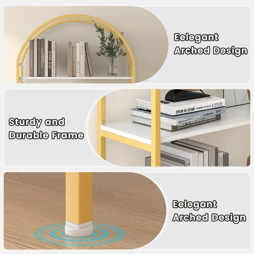 TANGXU Arched Bookshelf With Doors Metal Frame Shelving