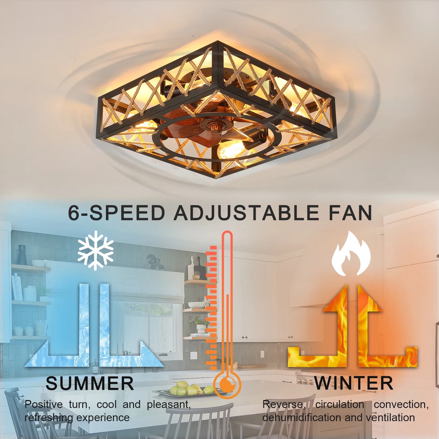 ARLGSITE Farmhouse Ceiling Fan With Remote Control DC Motor