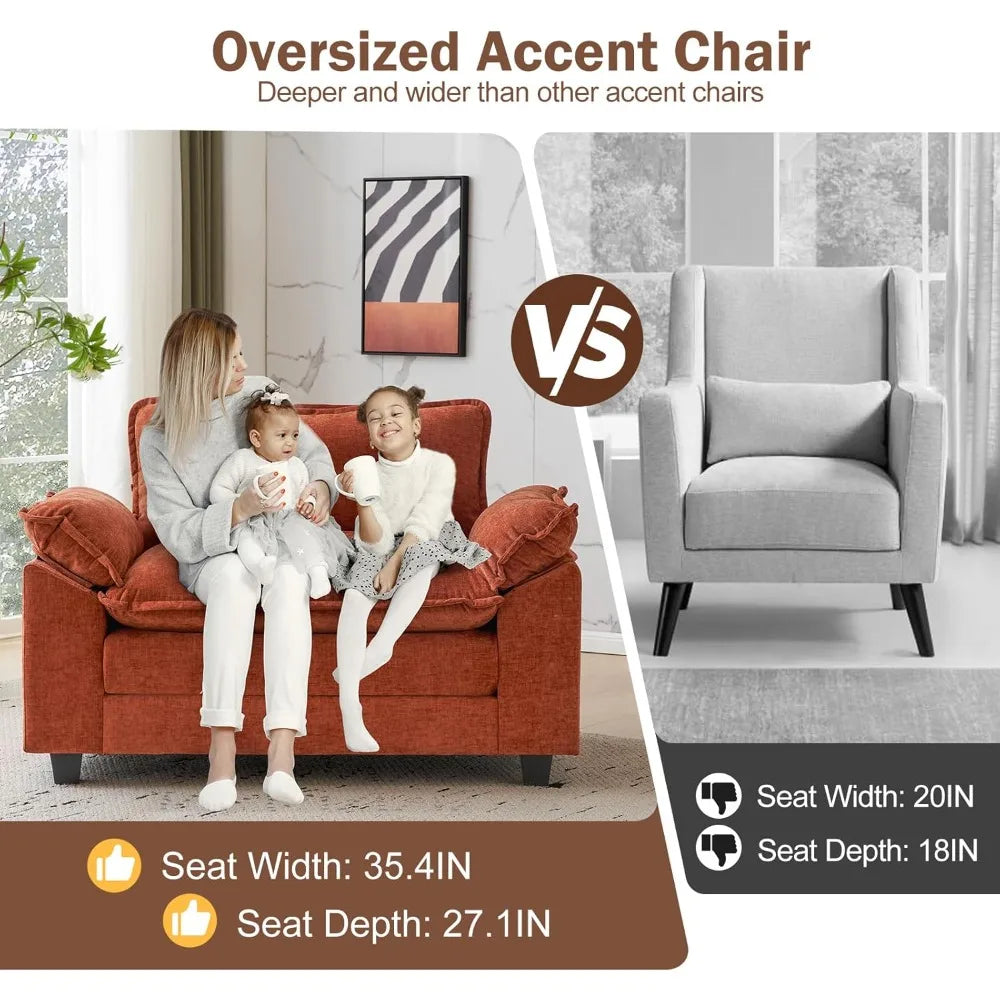 RBXC Oversized Chenille Accent Chair Upholstered Armrests