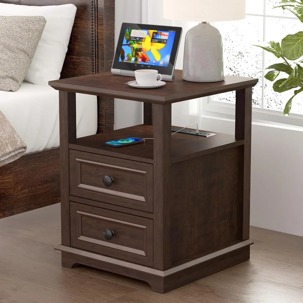 HUANZHUANG End Tables Set 2 With Drawers And Fast Charge