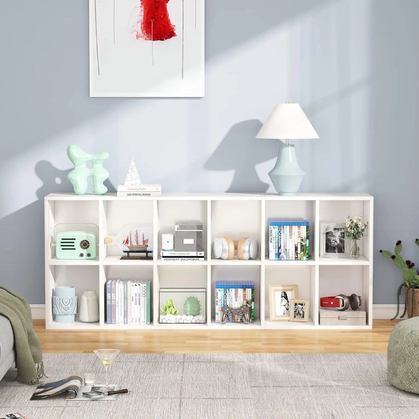 Little Tree Modern Narrow Bookcase 12 Cube Storage Unit