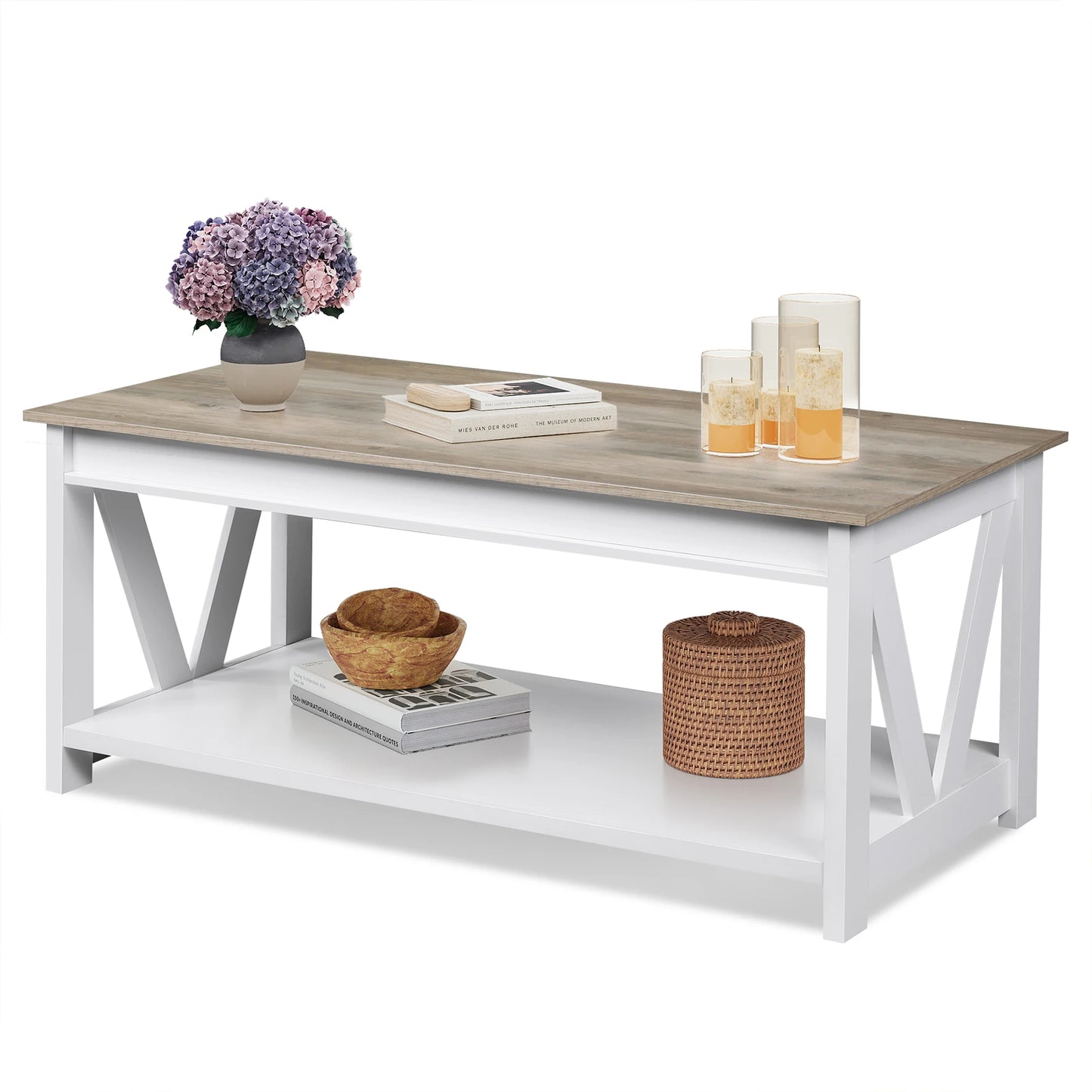 GALAXHERO Coffee Table With Storage Shelf V Shaped Support
