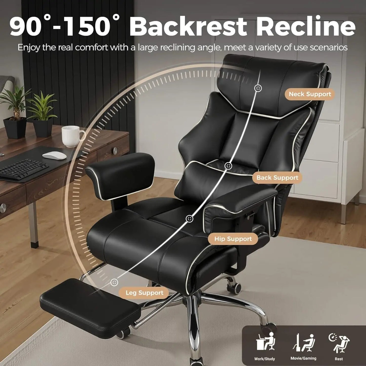 COMHOMA Ergonomic Leather Executive Chair With Lumbar Support