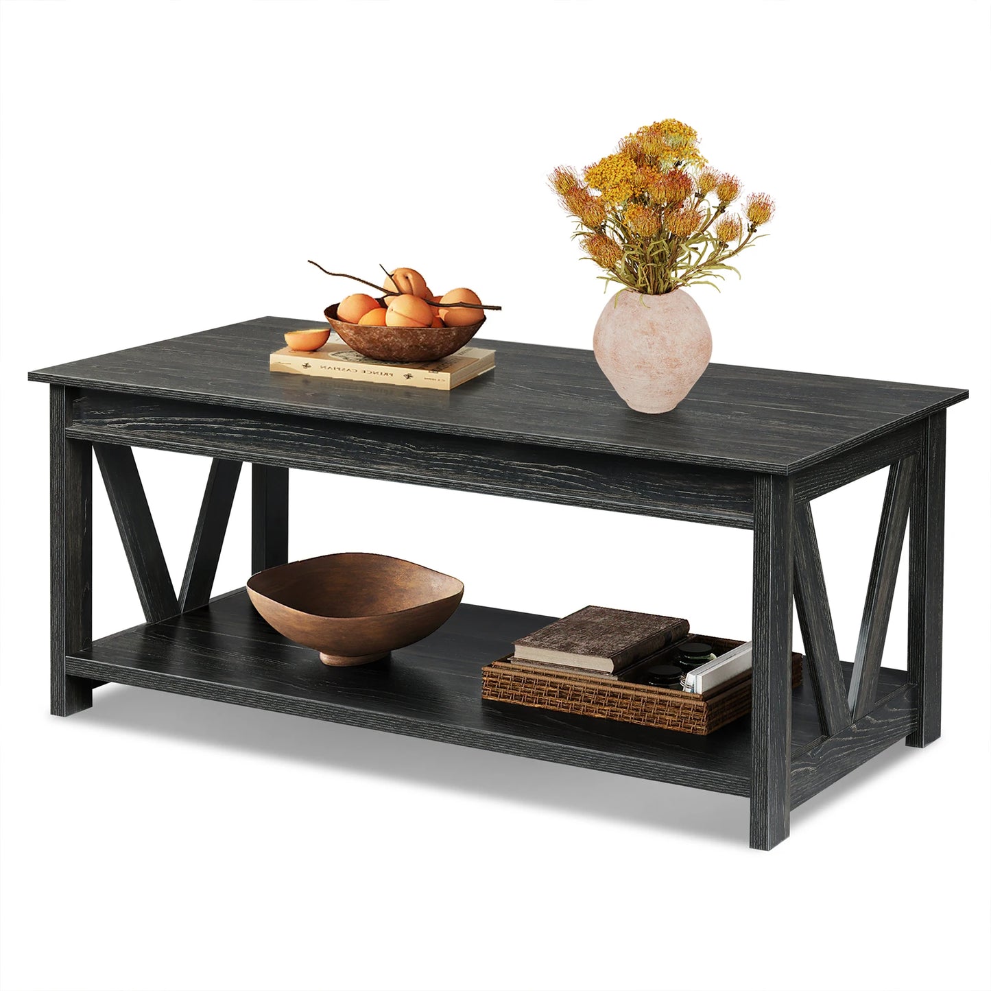 GALAXHERO Coffee Table With Storage Shelf V Shaped Support