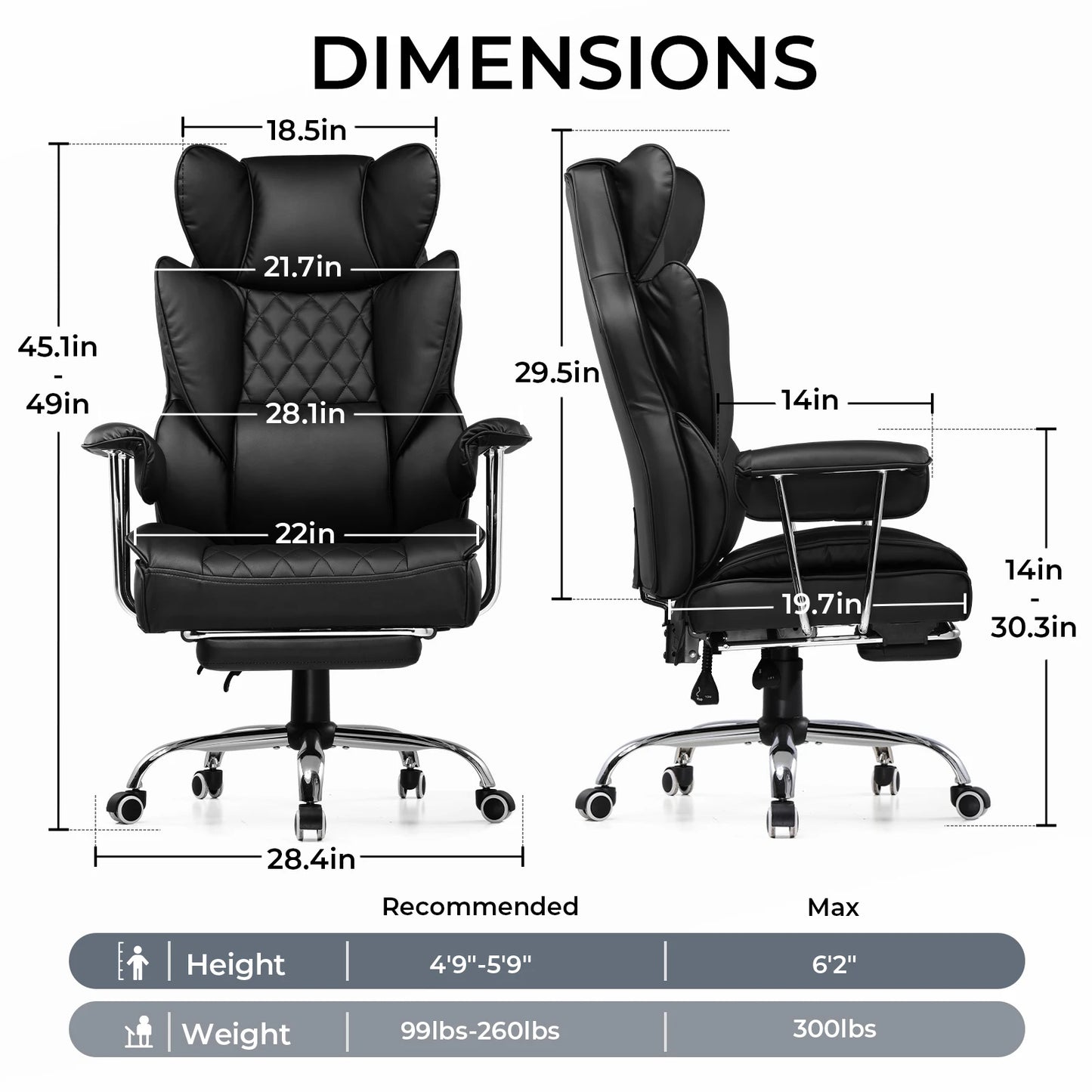 COMHOMA Big And Tall Ergonomic Gaming Chair With Footrest