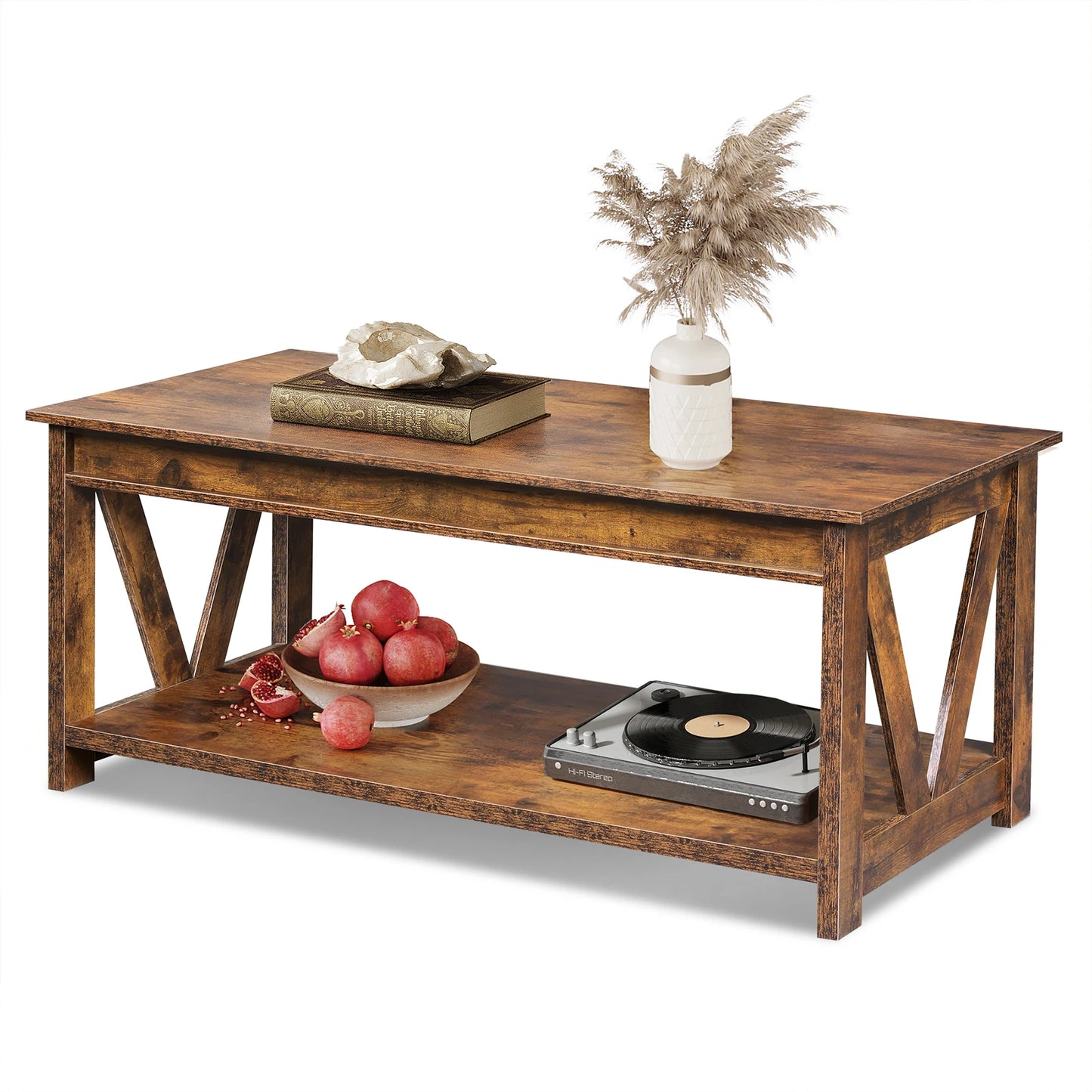 GALAXHERO Coffee Table With Storage Shelf V Shaped Support