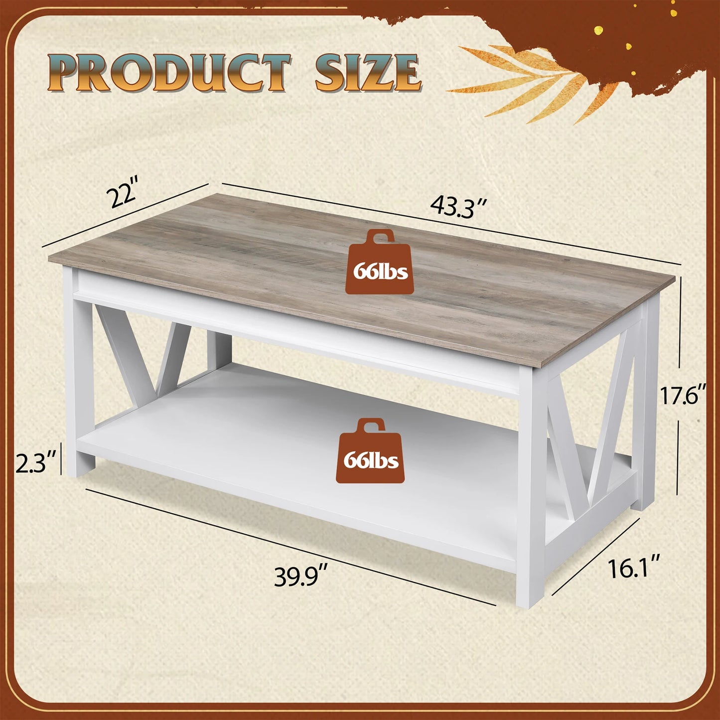 GALAXHERO Coffee Table With Storage Shelf V Shaped Support