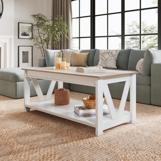 GALAXHERO Coffee Table With Storage Shelf V Shaped Support