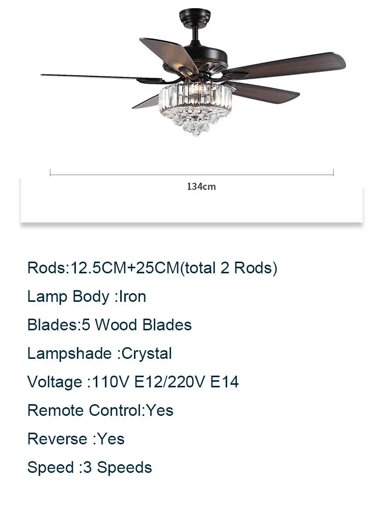 Veldwind Crystal Ceiling Fan With Light Remote Control