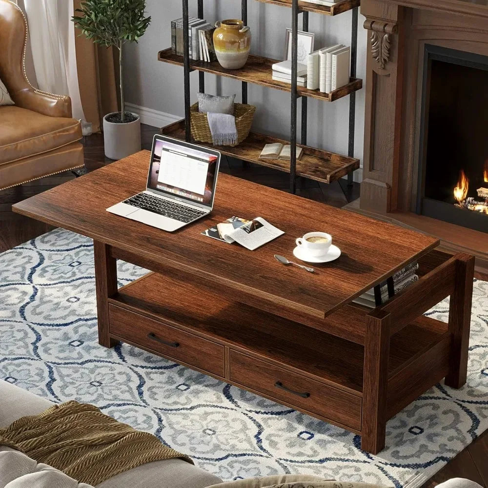 Guangbai Lift Top Coffee Table With Drawers And Hidden