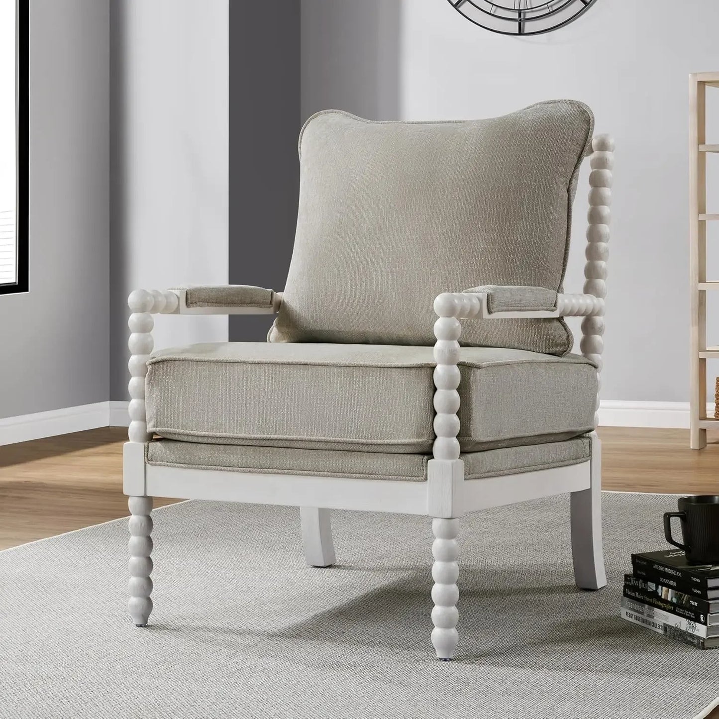 ANGDUO Linen Spindle Accent Chair With Wood Frame Cushion