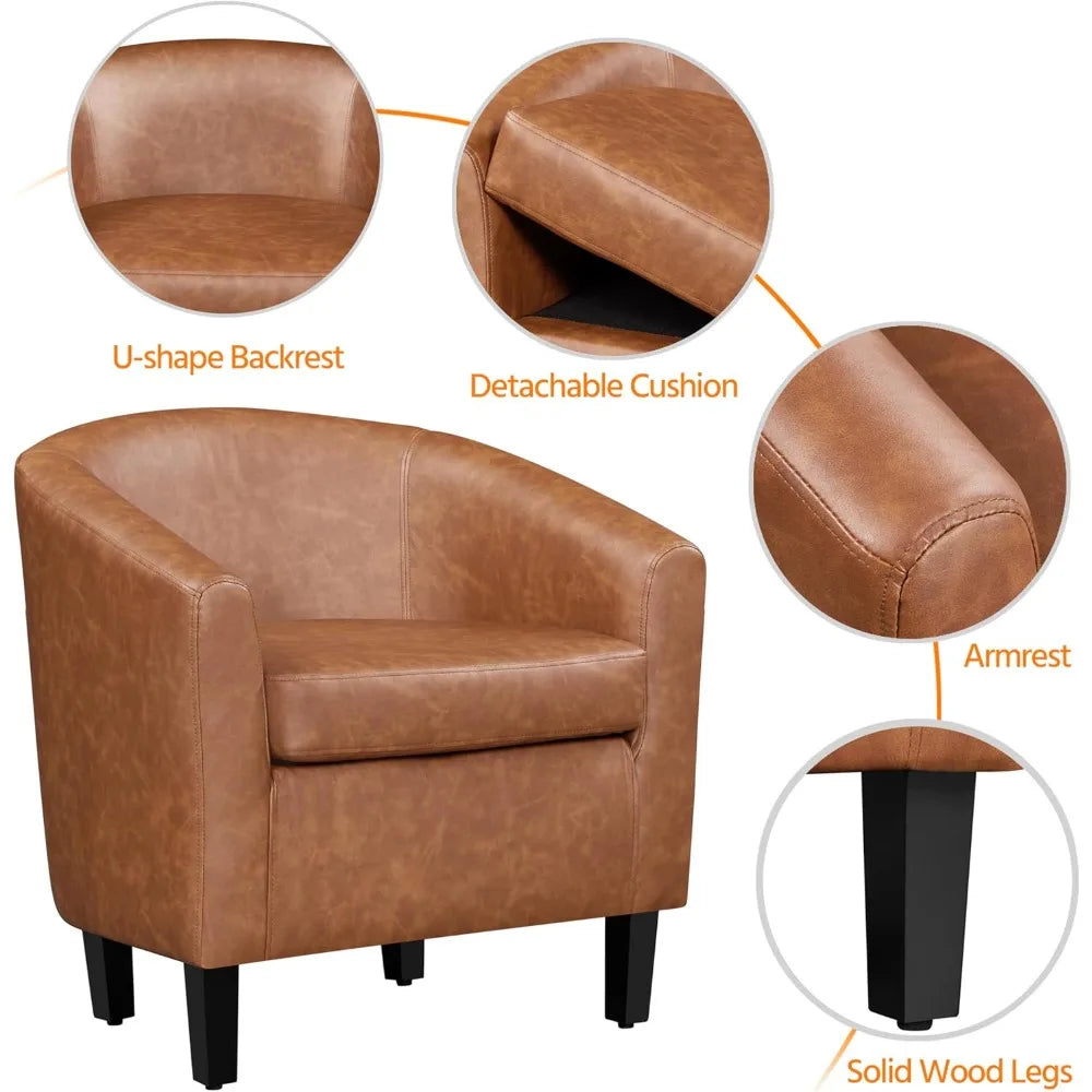 RBXC Faux Leather Barrel Accent Chairs Modern Club Style