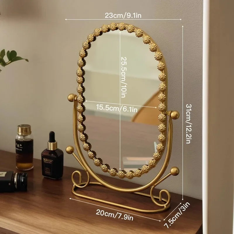 Retro European Desktop Vanity Mirror High Definition Rotating Frame