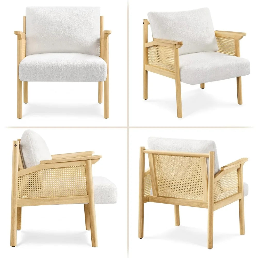 GUANGBAI Mid Century Boucle Accent Chair With Rattan Back