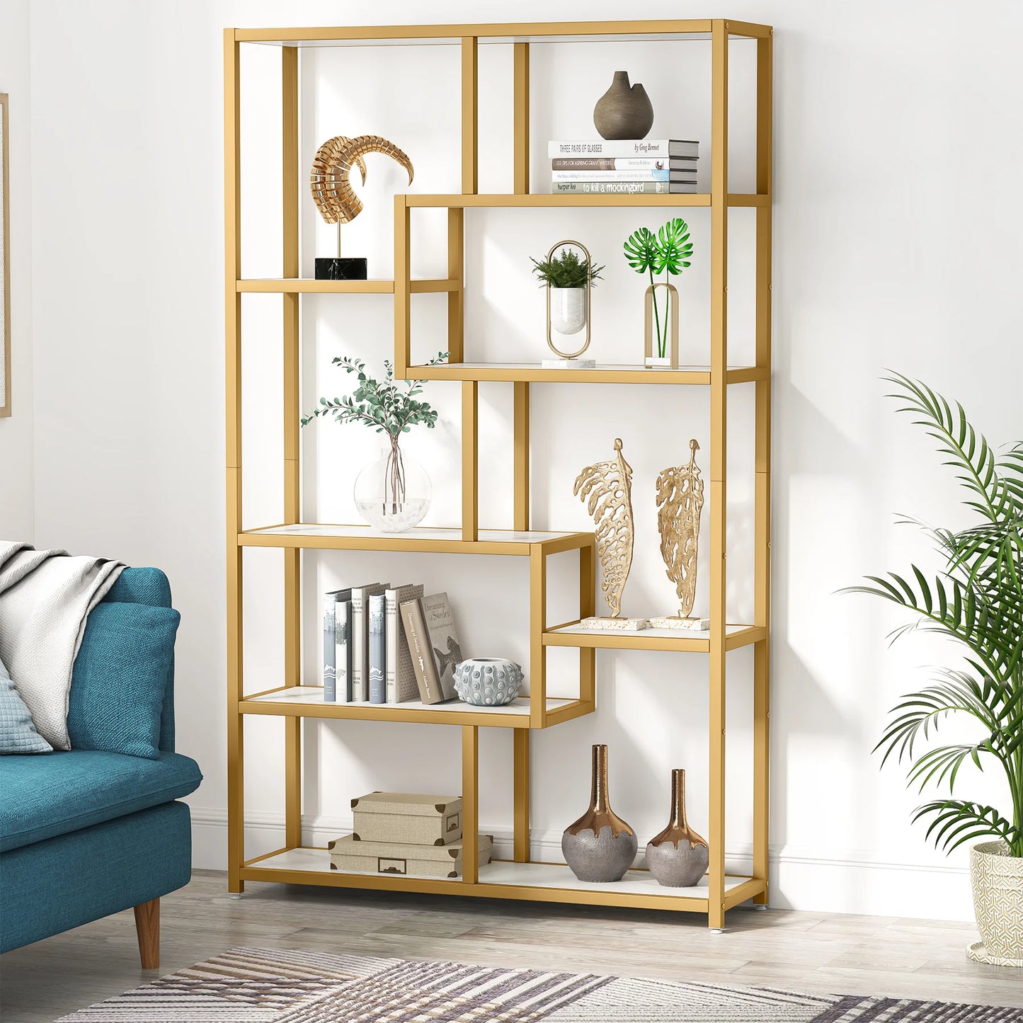 Tribesigns Bookshelf Etagere Five Tier Faux Marble Modern
