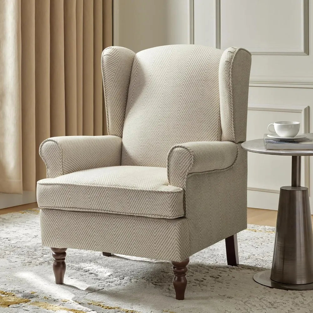 DAFIFY Wingback Accent Chair With Retro Wooden Legs Armchair