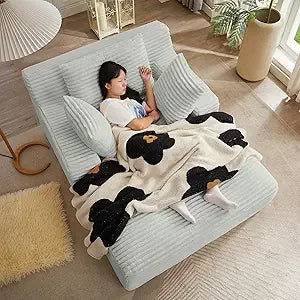 Oversized Corduroy Chaise Lounge Sleeper Sofa With Pillows