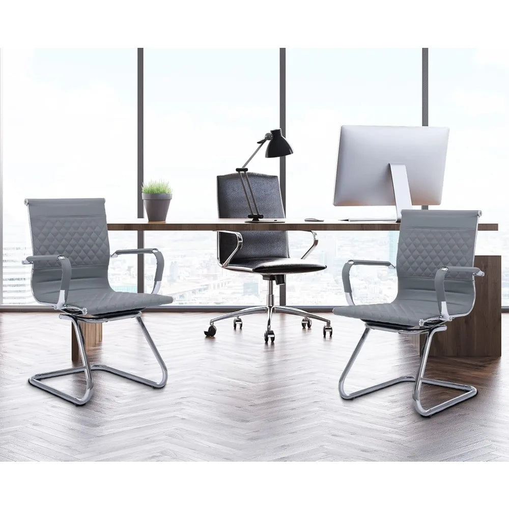 Huanzhuang 4 Office Guest Chairs Rhombic Grid Back Base