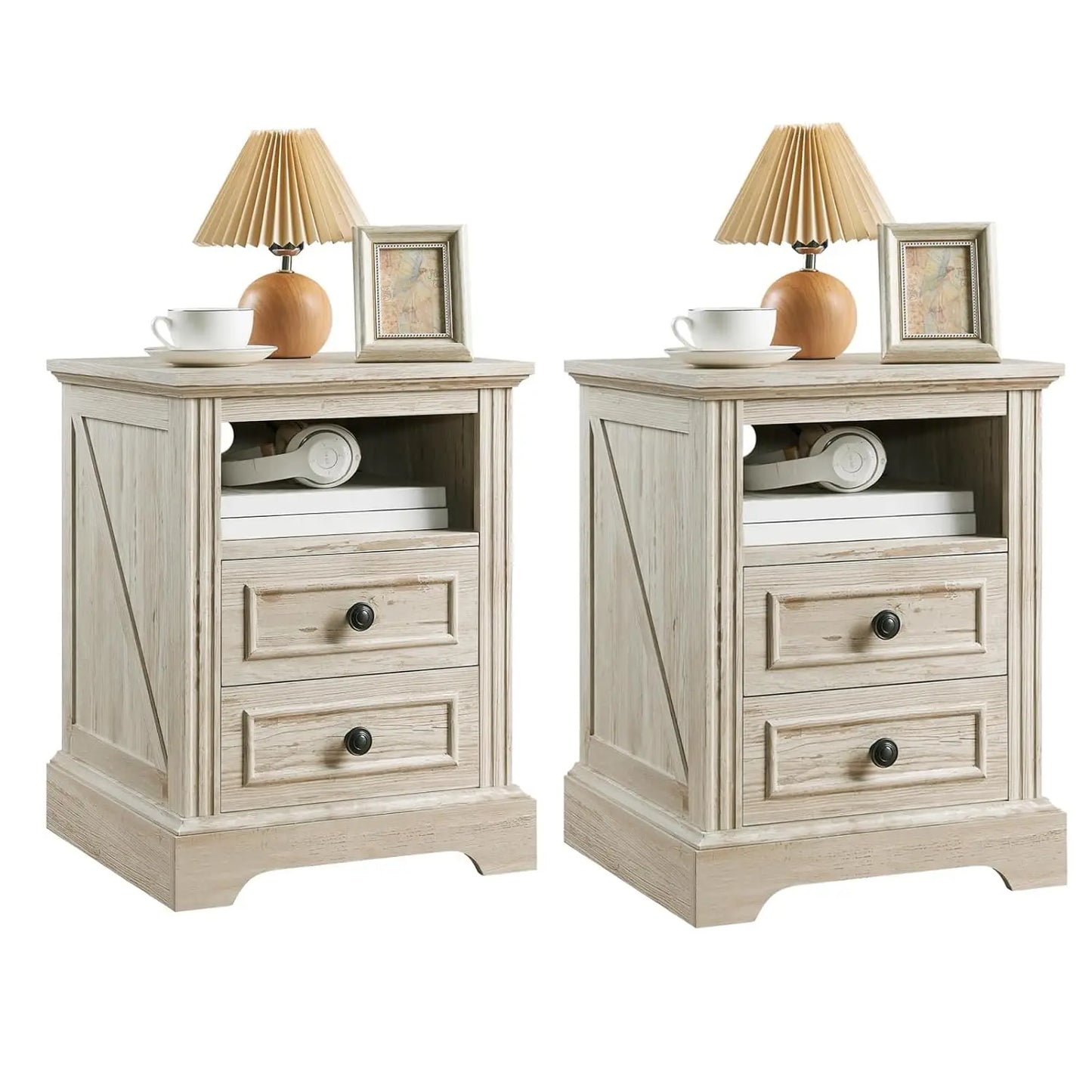 HUANZHUANG Nightstand Set of 2 With Charging Station