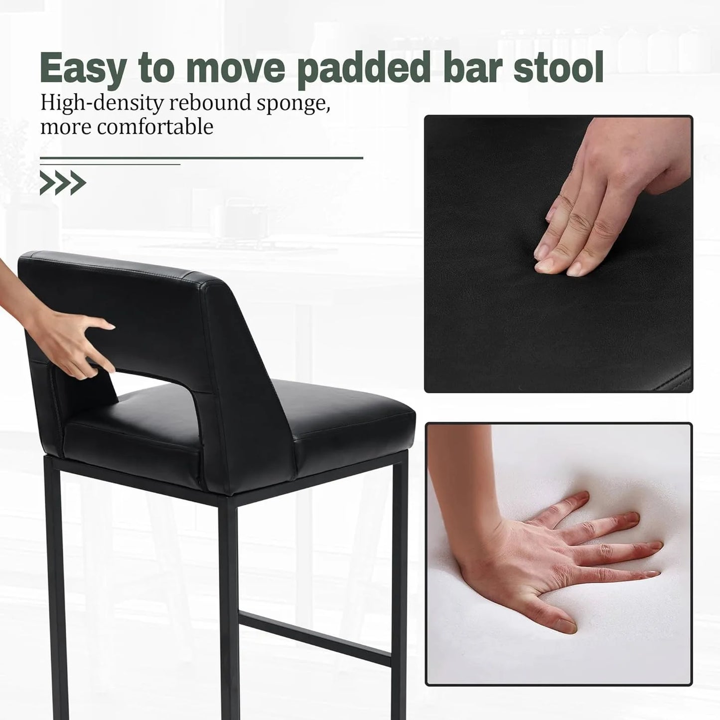 HUANZHUANG Modern Bar Stools Set of 4 with Padded Backs