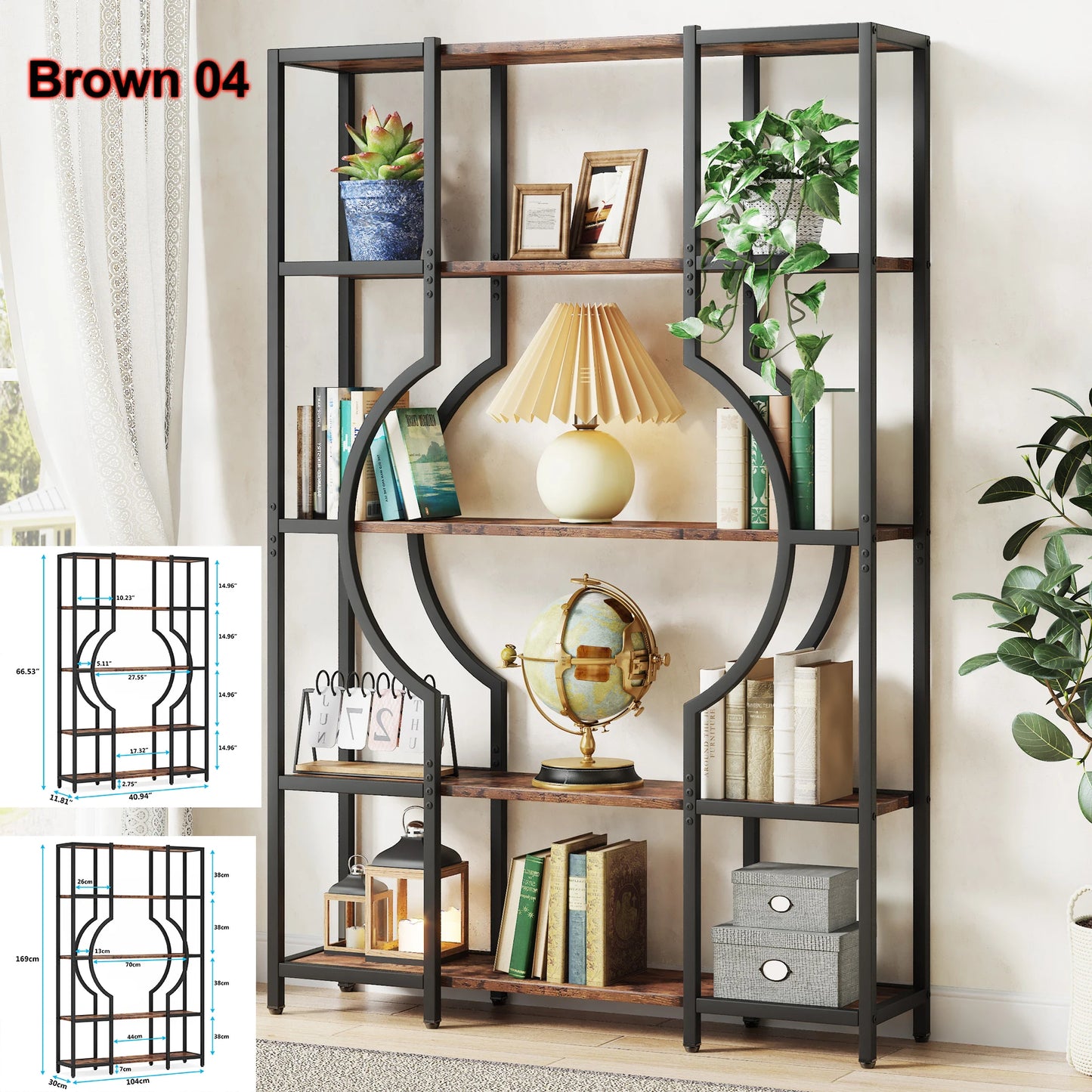 Tribesigns Industrial 5-Tier Etagere Bookcase Freestanding Tall Bookshelf