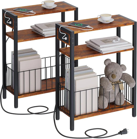 General Narrow Side Table With Charging Station Set