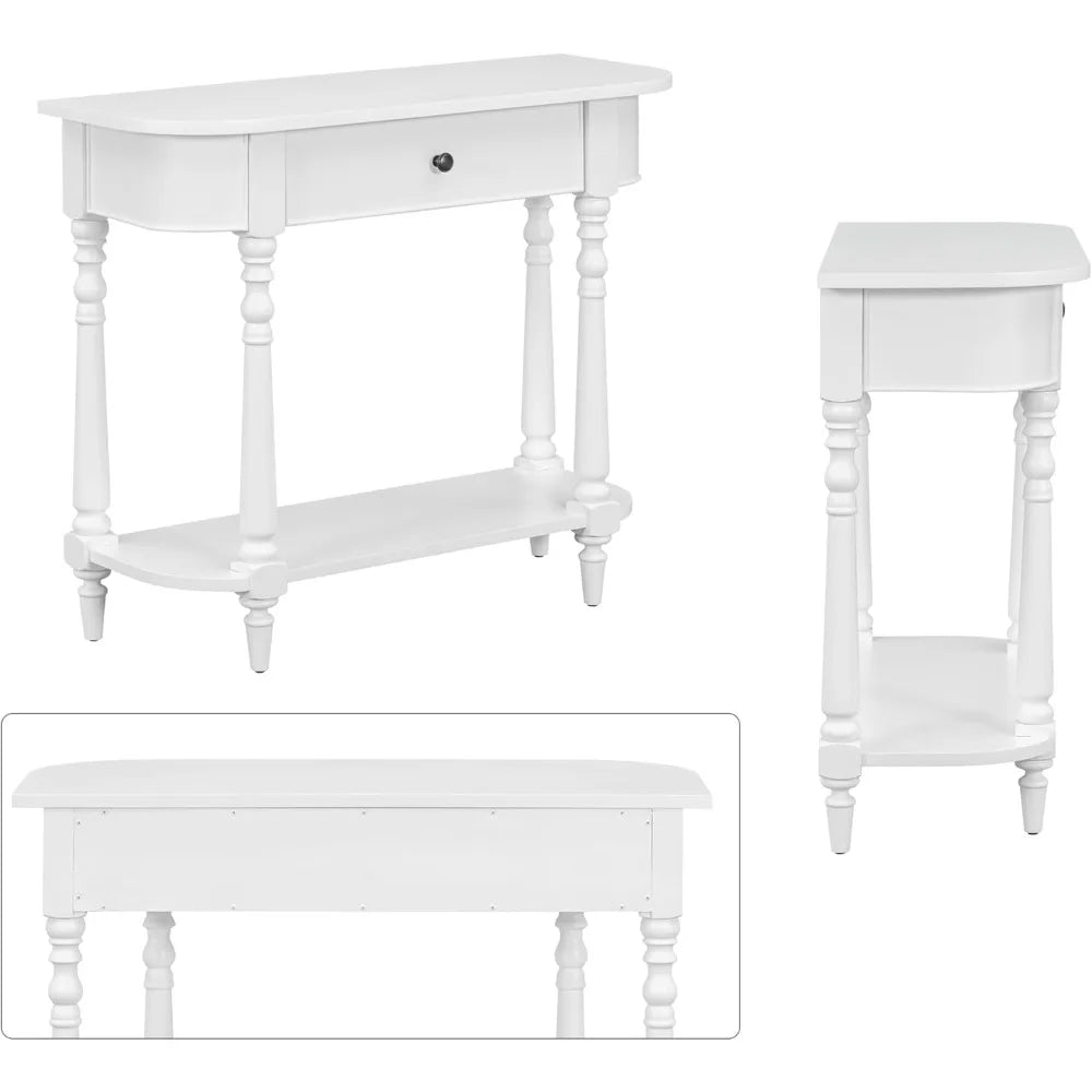 DAFIFY Curved Farmhouse Console Table With Drawer And Shelf