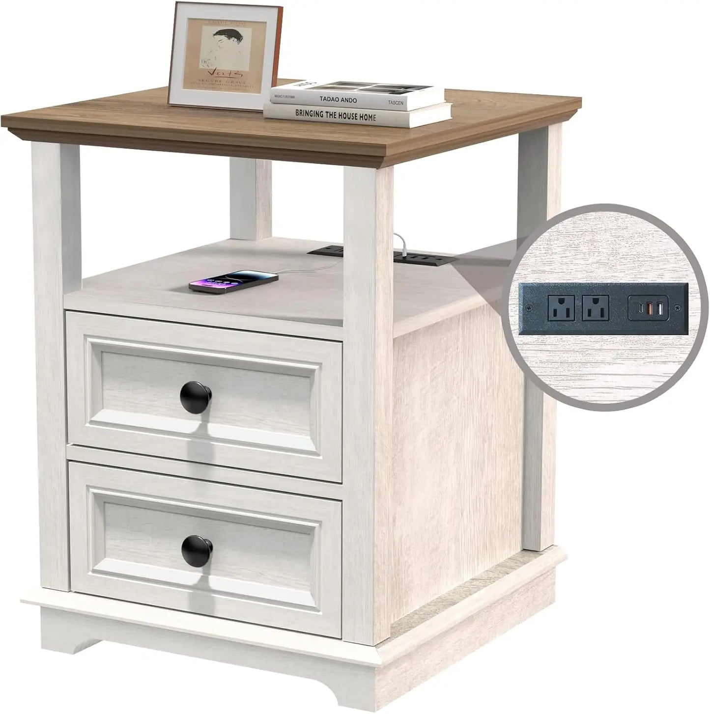 HUANZHUANG End Tables Set 2 With Drawers And Fast Charge
